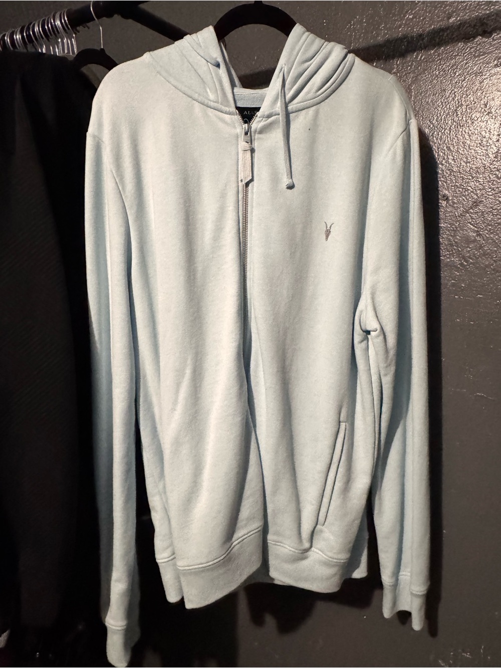 All Saints Men’s Light Blue Zip-Up Hoodie Sweater